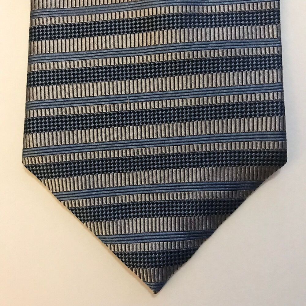 Van Heusen Blue Horizontal Striped 100% Silk Tie * 57.25"L x 4.875"W